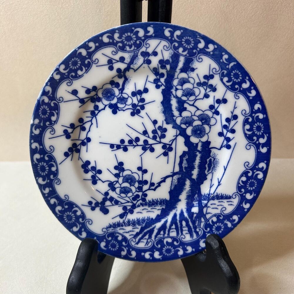 Vintage Japanese Blue White Plum Blossom Plate | 6.25" Sometsuke Transferware